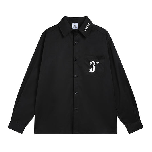 Personality Simple Pocket Letters Printing Lapel Cardigan Shirt