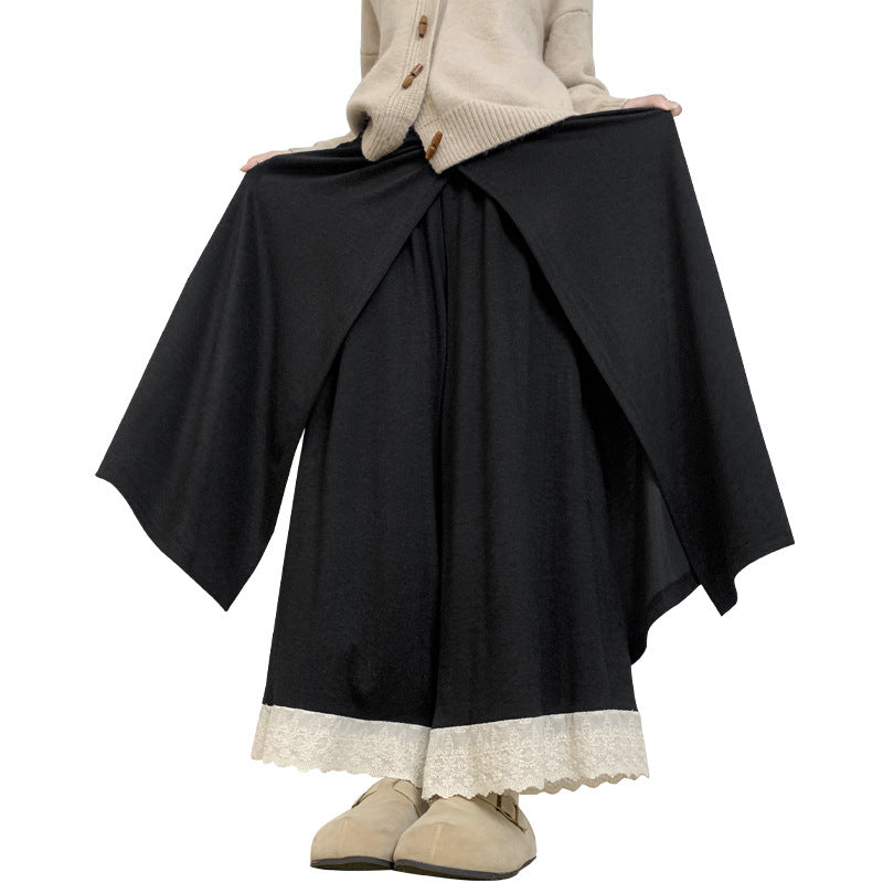 Casual Korean-Style Youthful Lace-Patch Straight Pants