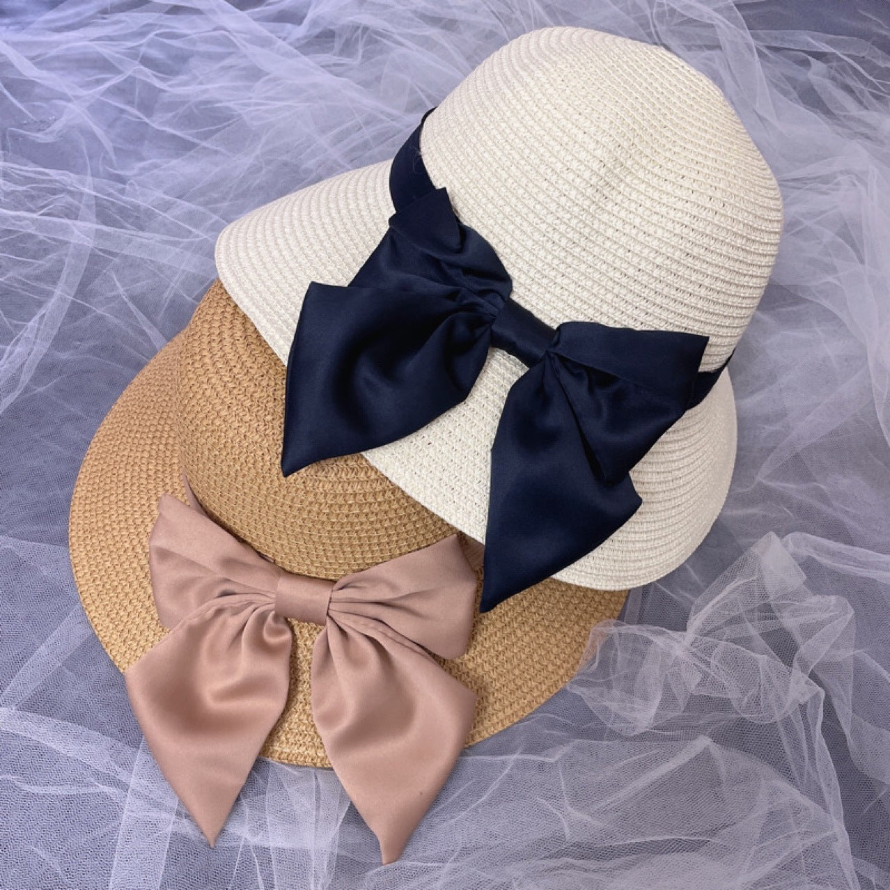 Beach Sun  Simple Bow Monochrome Straw Hat