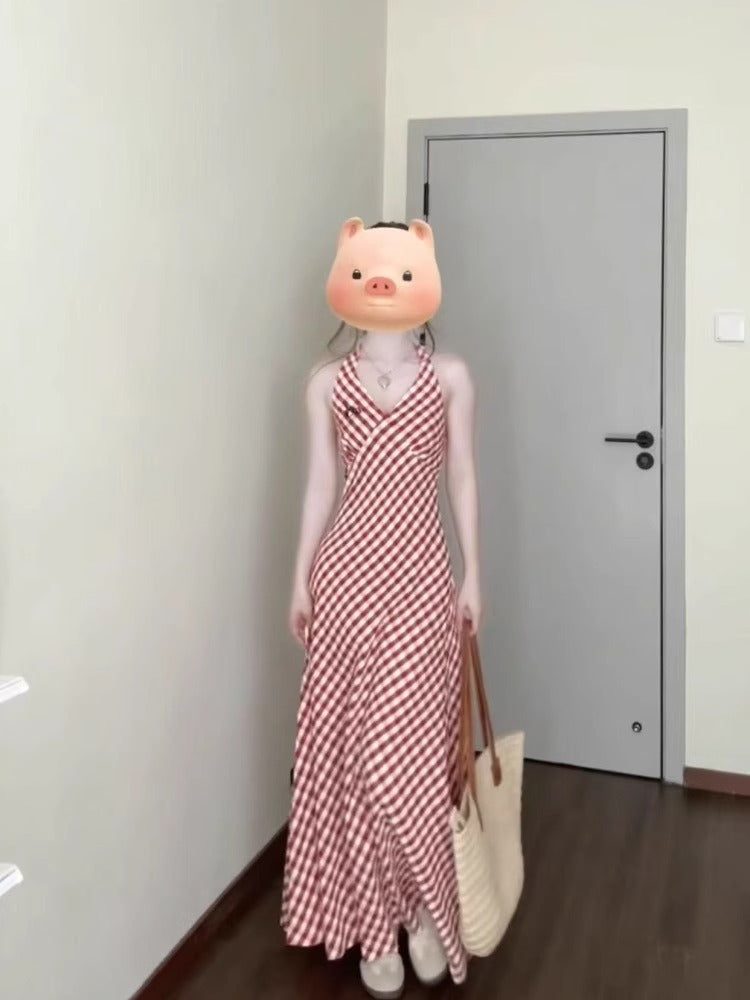 Retro Plaid Slimming Sense Of Design Dress