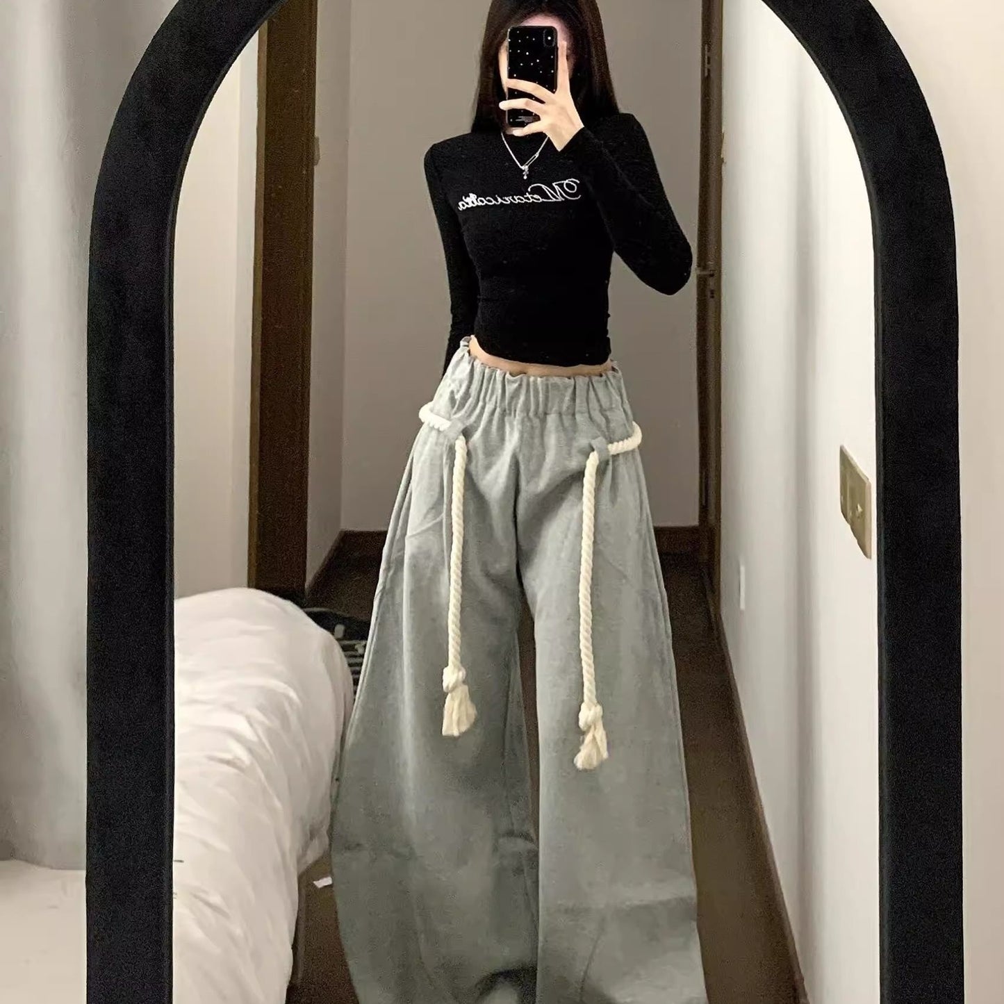 Retro Profile Wide Leg Machete Sports Pants Female
