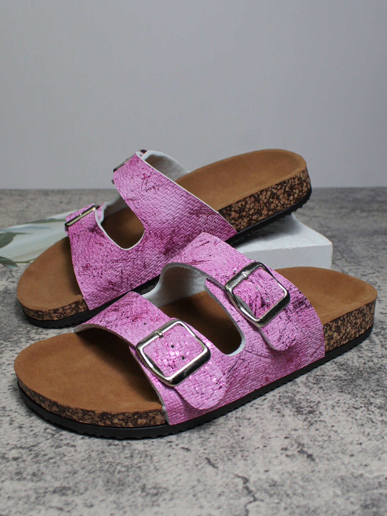 PU Surface Cork Sole Beach Slippers