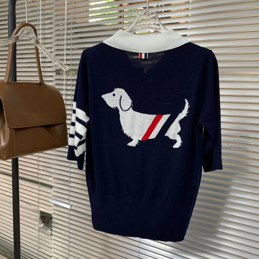 Ny tyndstribet hundemønster POLO Polo T-shirt Gravhund Kortærmet