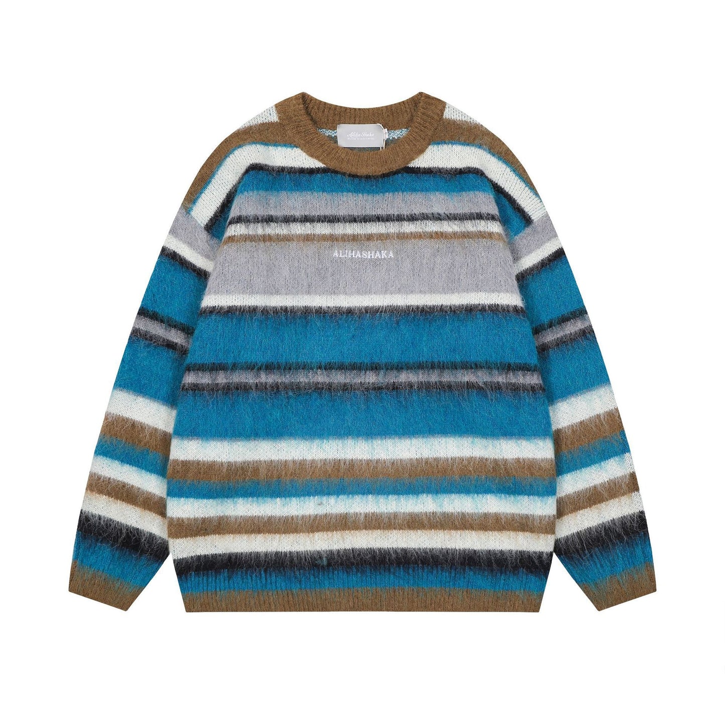 Women's American-style Contrast Striped Round Neck Sweater Autumn