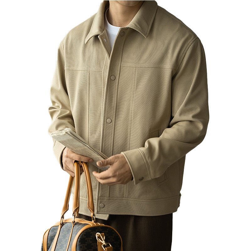 Twill Texture Shirt Collar Workwear Jacket For Men