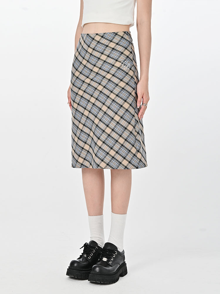 Plaid Skirt Women's High Waist Mid-length Hip Skirt