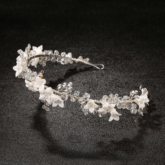 Women's White Crystal Pearl Bridal Tiara