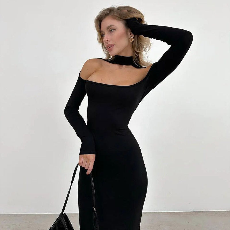 Fashionable Cutout Halterneck Sexy Tube Top Bodycon Elegant Celebrity-Style Hip-Hugging Dress