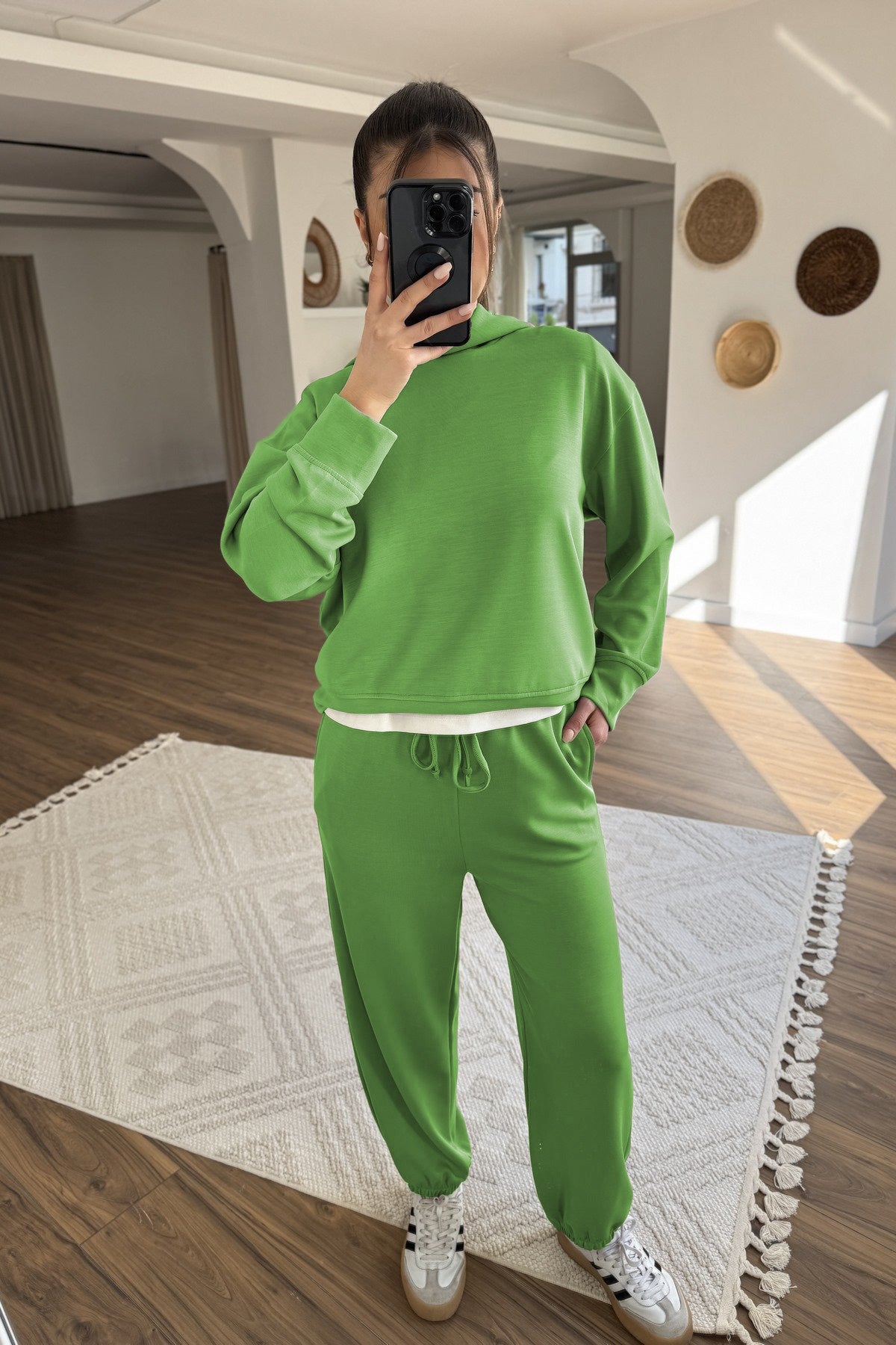 New Women's Solid Color Hooded Sweatshirt Two Pieces