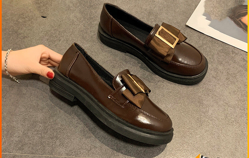 Metal Square Buckle Loafers Women's Platform One-step Single Shoes British Style Small Leather Shoes