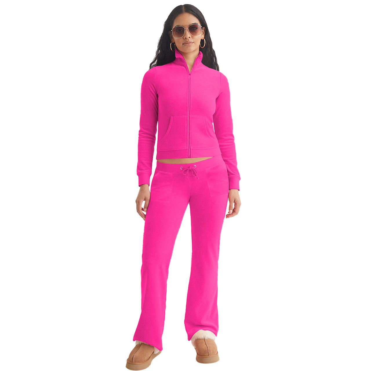 Stylish Casual Two-Piece Set With Silver Fox Fleece Stand Collar