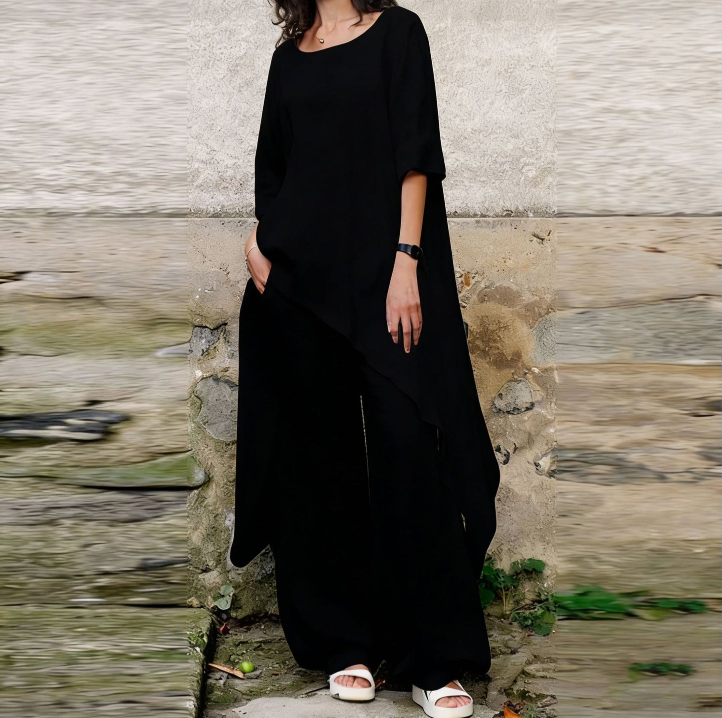 Loose Solid Color Womens Set Irregular Two-Piece Set For Women