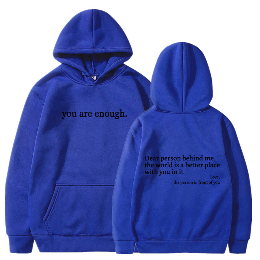 Letter Printing Drawstring Fleece-lined Hoodie