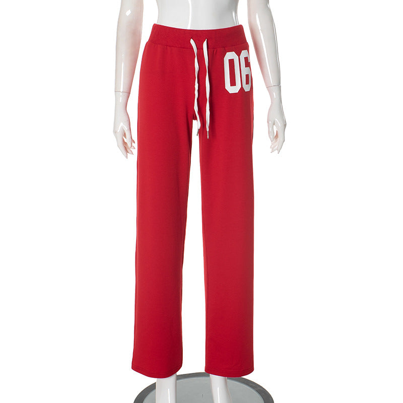 American Fashion Sports White Digit Offset Printing Casual Loose Trousers