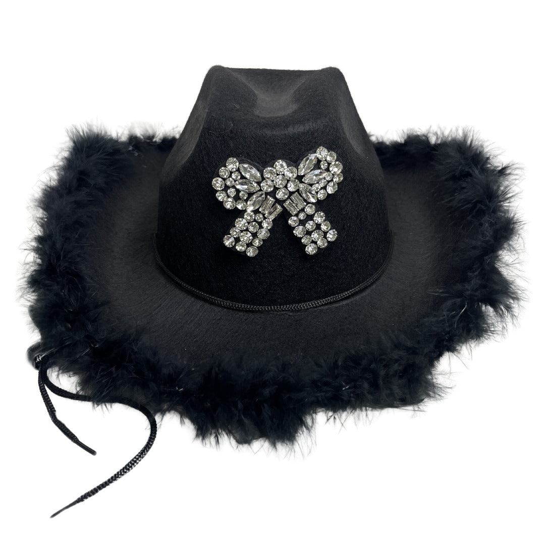 Rhinestone Burr Cowboy Hat Diamond Cross Black Performance Cap