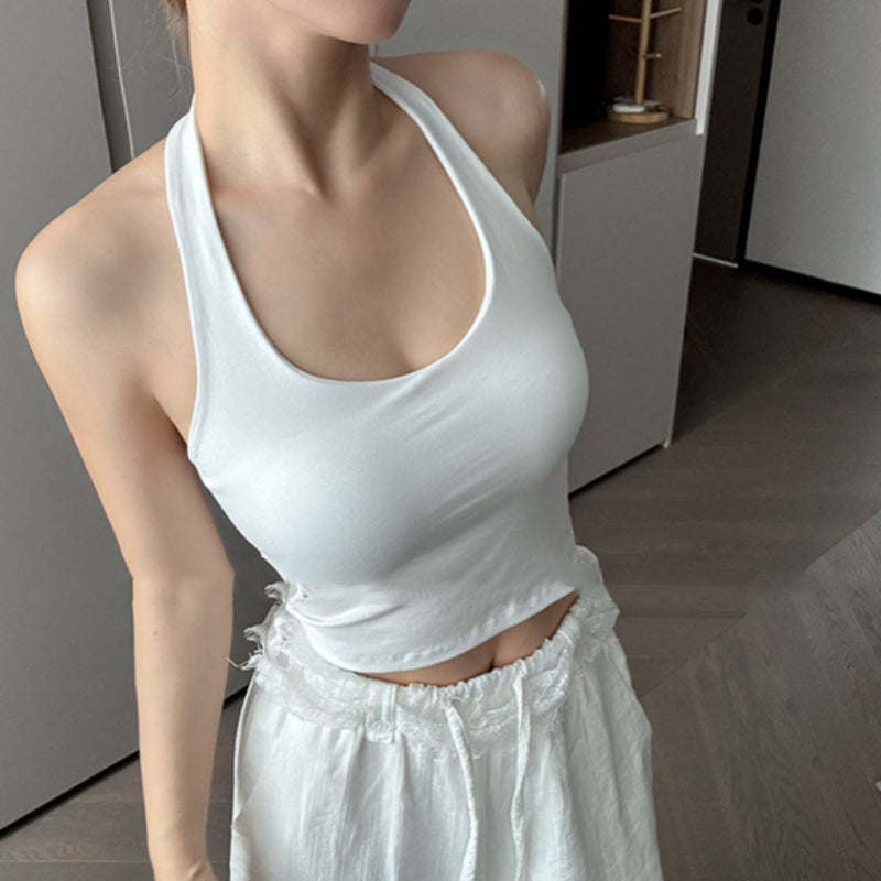 Dopamine Halter Spaghetti Stropper Vest Dame Sommer Med Brystpude Sexet Skønhed Ryg