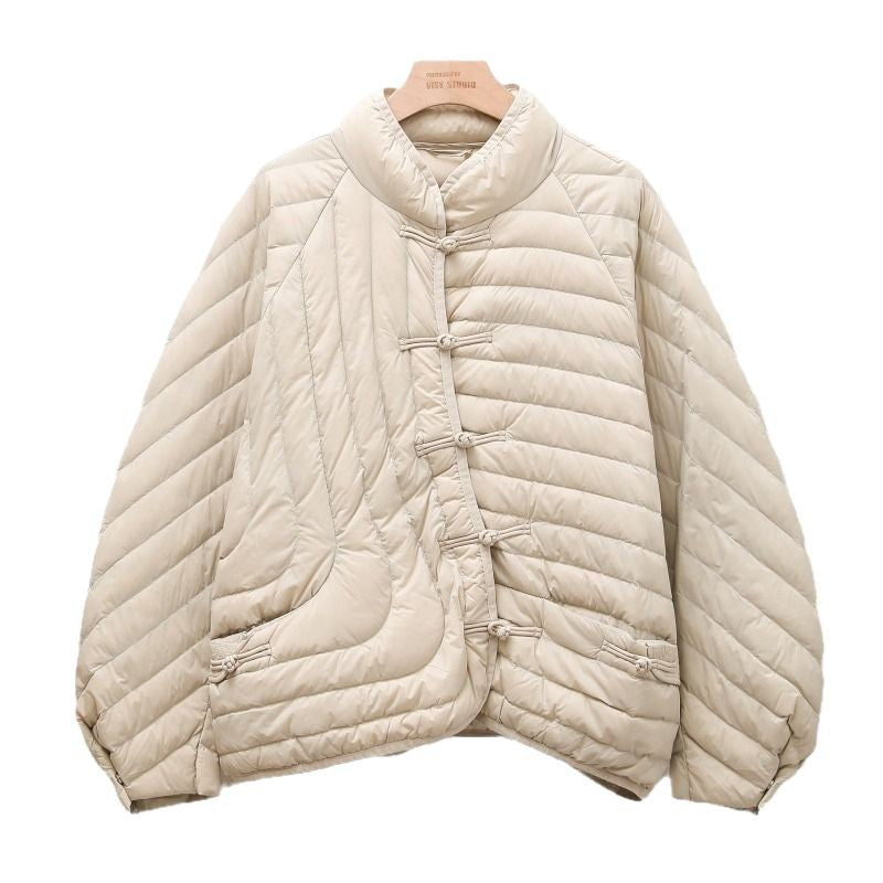 Autumn And Winter Ethnic Style Buckle White Duck Down Coat