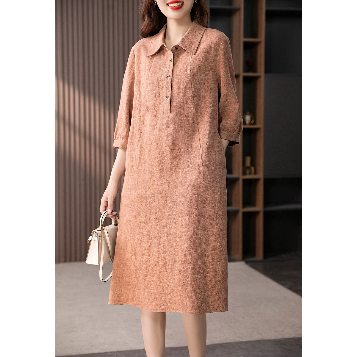 Women's Elegant French-style Linen Shirt Dress