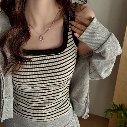 Black Striped Sleeveless Vest Bottoming Halter Top