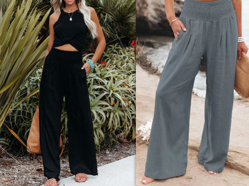 Women's Pants Casual Wide Leg Cotton Linen Loose Trousers