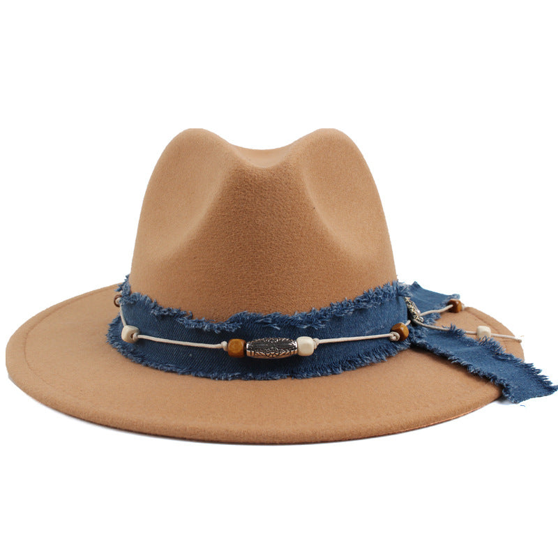 Women's Denim Blue Cloth Scarf Hat Woolen Hat