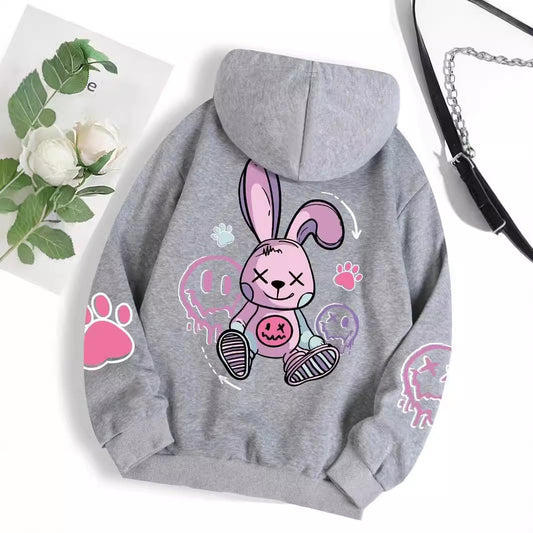 Europæisk og amerikansk stil dame-sweater med sænkede skuldre, printet hætte og lange ærmer – enkelt nyt produkt