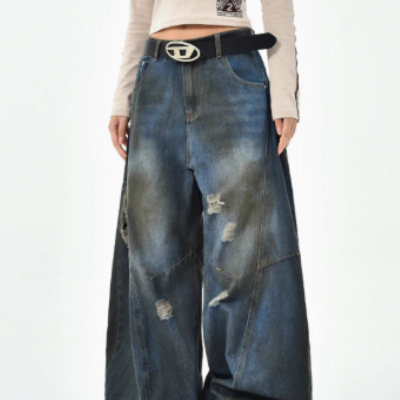 Amerikanske retro, slidte og ødelagte jeans til kvinder i premium-kvalitet