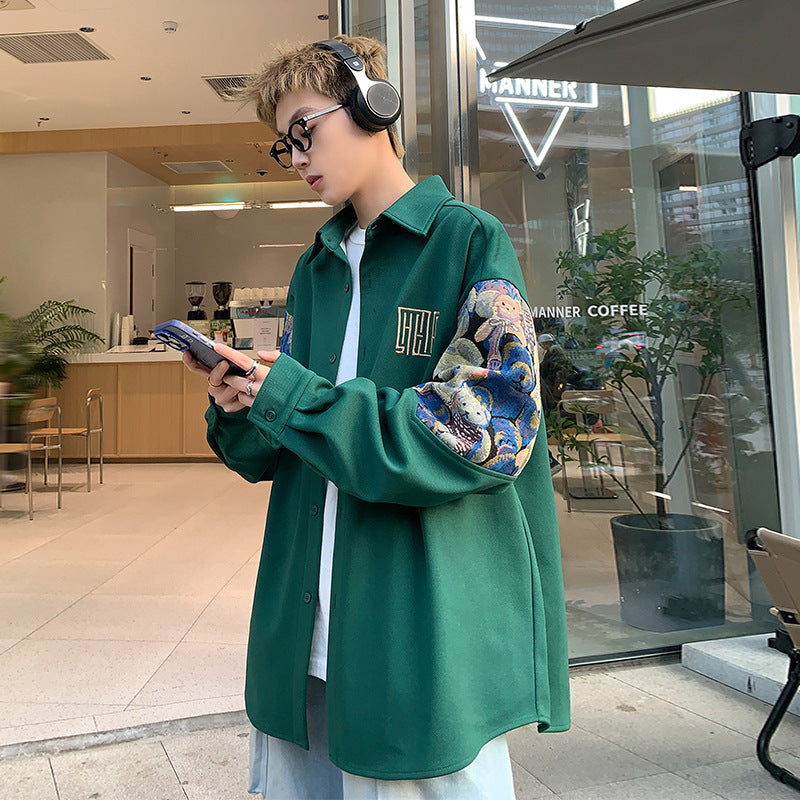 Spring New Hong Kong Style Stitching Long-sleeved Shirt