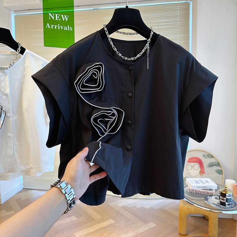 Special Interest Light Luxury Chic Design Three-dimensional Rose White Shirt