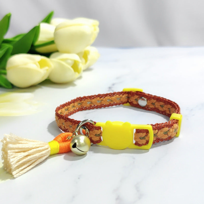 Anti-suffocation Safety Buckle Cat Collar Tassel Bell Adjustable Anchor Chain Rope