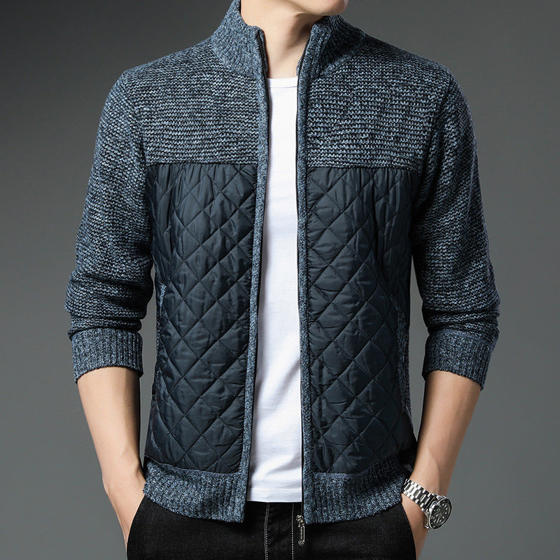 New Autumn Winter Knitted Cardigan Mens Stand-Up Collar Jacket