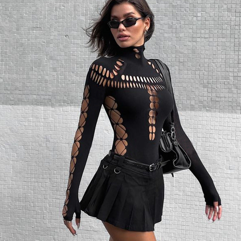 Broken Spider Web High Neck Slim Fit One Piece Girl