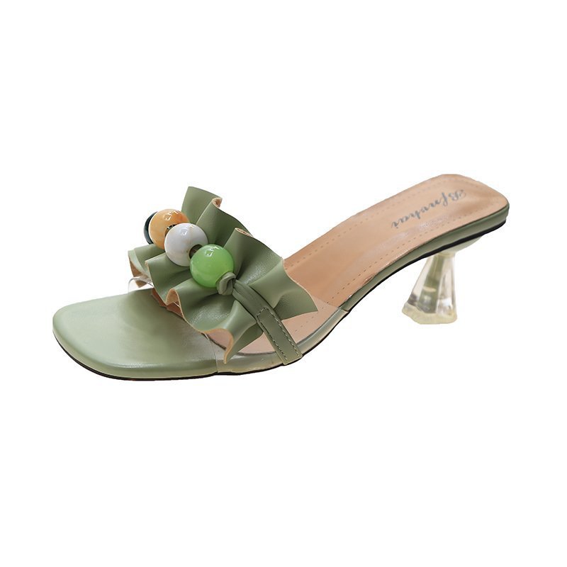 Ruffled Beaded Flip Flops Female Popular Fairy Style Thick With Female Sandals