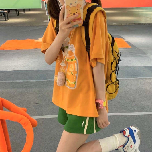 Orange Gul Sød Kortærmet T-shirt til Kvinder Til Sommer Blød Pige Top Sød