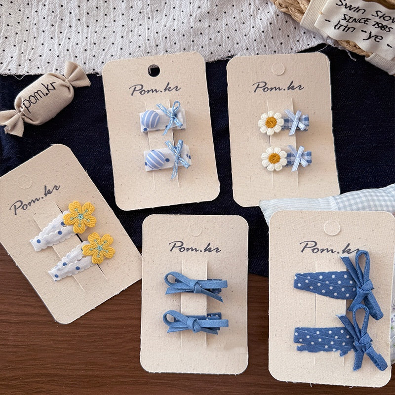 New Children's Denim Handmade Flower Polka Dot Bow Barrettes
