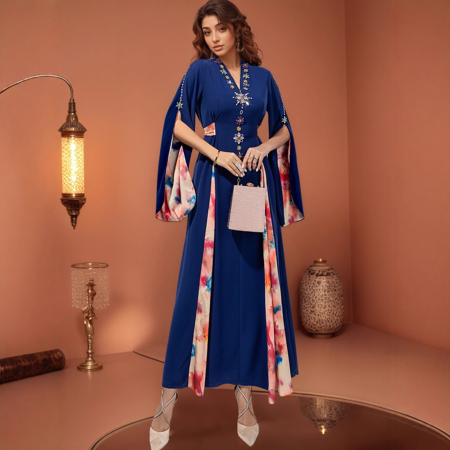 Desert Starry Sky Dark Blue Gown Hand-Inlaid