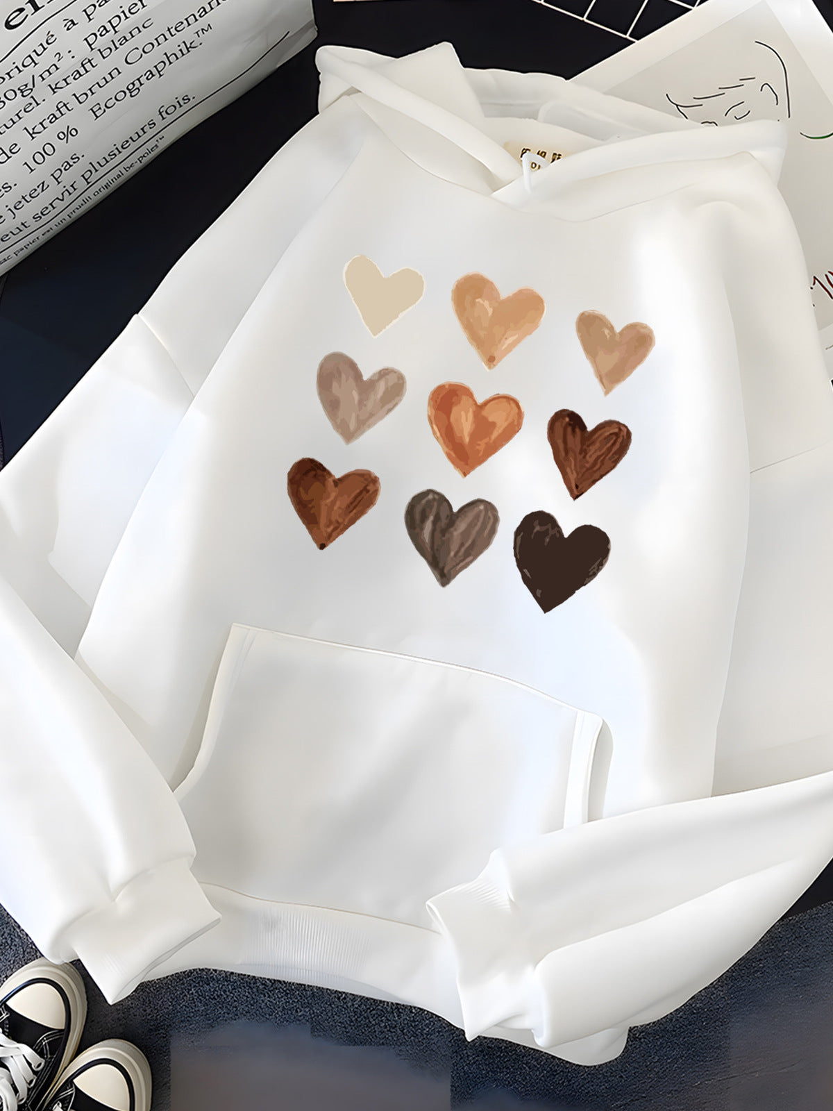 Gradient Heart-shaped Kangaroo Pocket Printed Hoodie