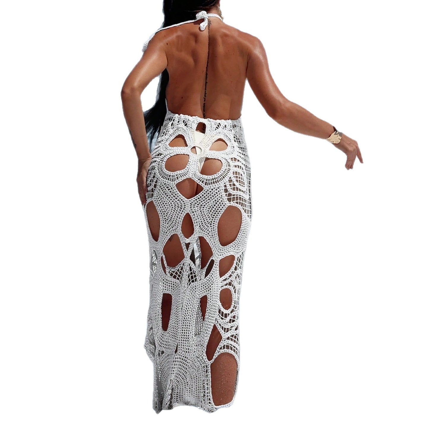 Sheer Beach Dress With Sleeveless Halter Neck