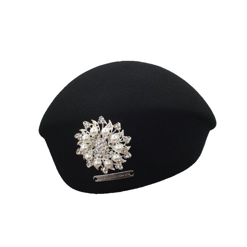 Celebrity Elegant Bright Diamond Woolen Black Beret