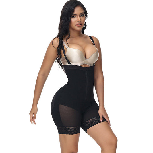 One-piece Corset High Waist Hip Raise Pants Crotch Zipper