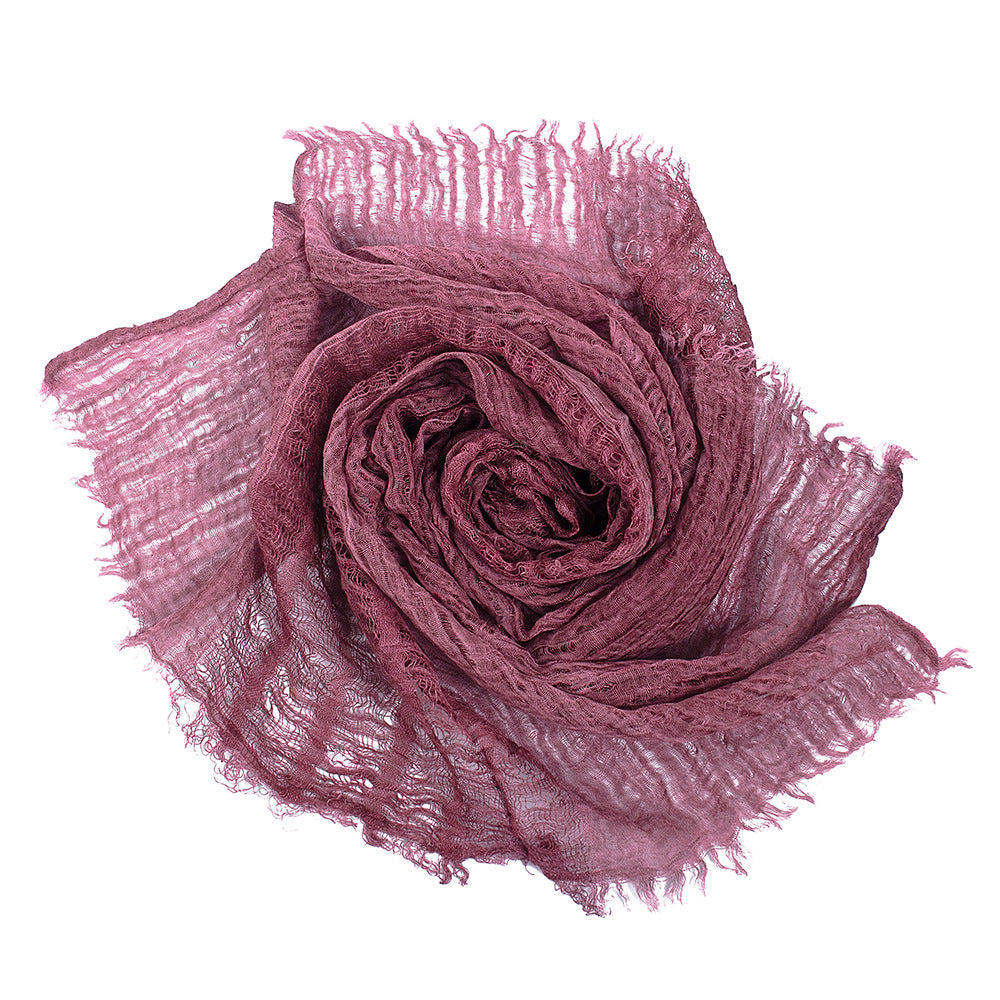 Solid Color Linen Scarf Retro Style Tassel Shawl For Women