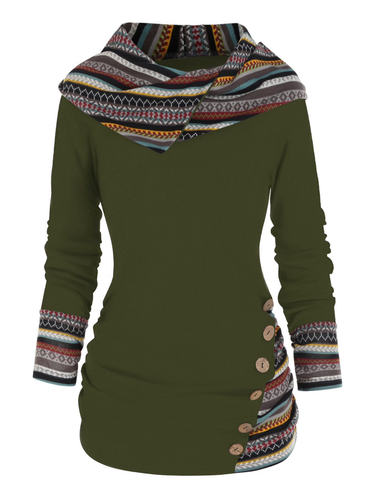 Tribal Geometric Pattern Plaid Patchwork Beanie Jacket
