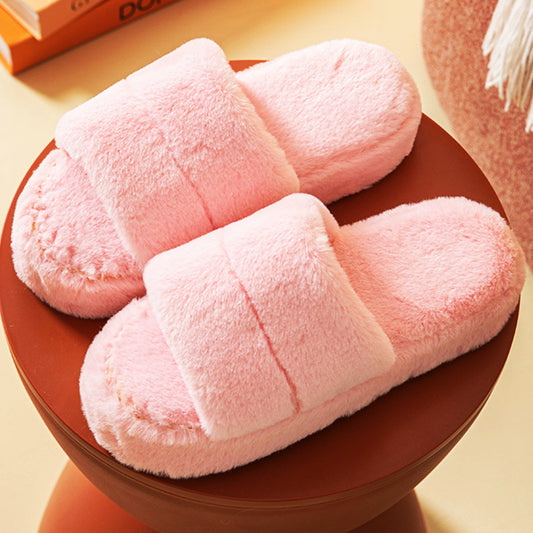 Indoor Lazy Flat-bottomed Plush Flip-flop Home Cotton Slippers