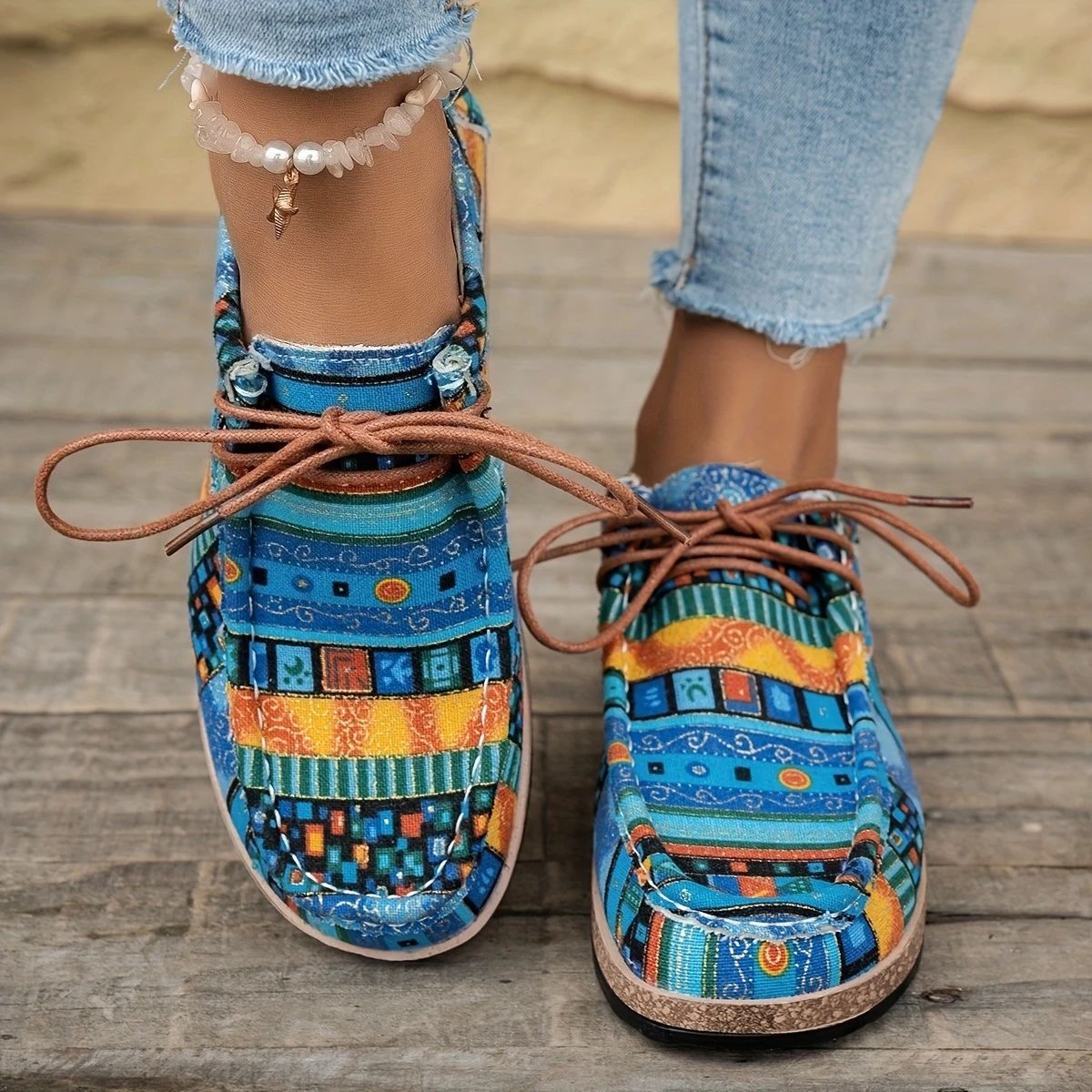 Tyksålede Store Størrelse Farverige Afslappede Etniske Retro Sneakers