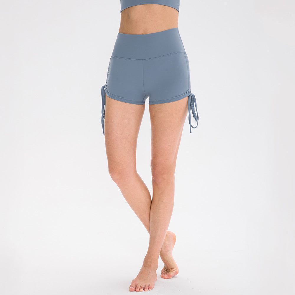 Women's Nude Yoga Shorts Tight Drawstring High Waist