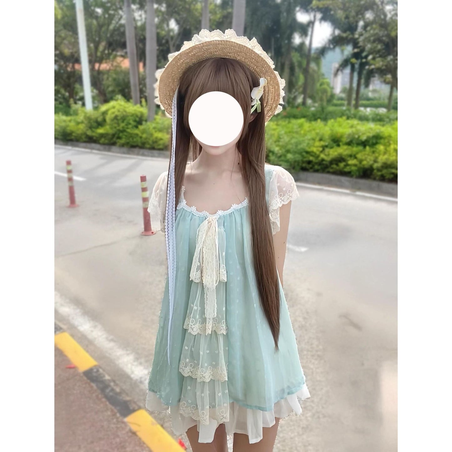 Lace Mesh bow French Top Elastic Waist White Mini Skirt Set Women