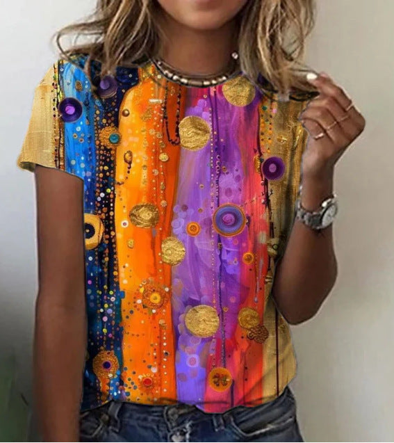 Women's Casual Shading 3D Printed Loose Short Sleeve