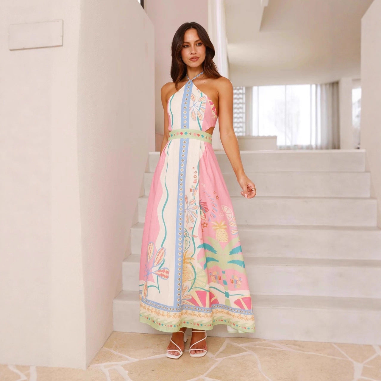 Fashionable Sexy Long Halterneck Dress With A Plunging Back