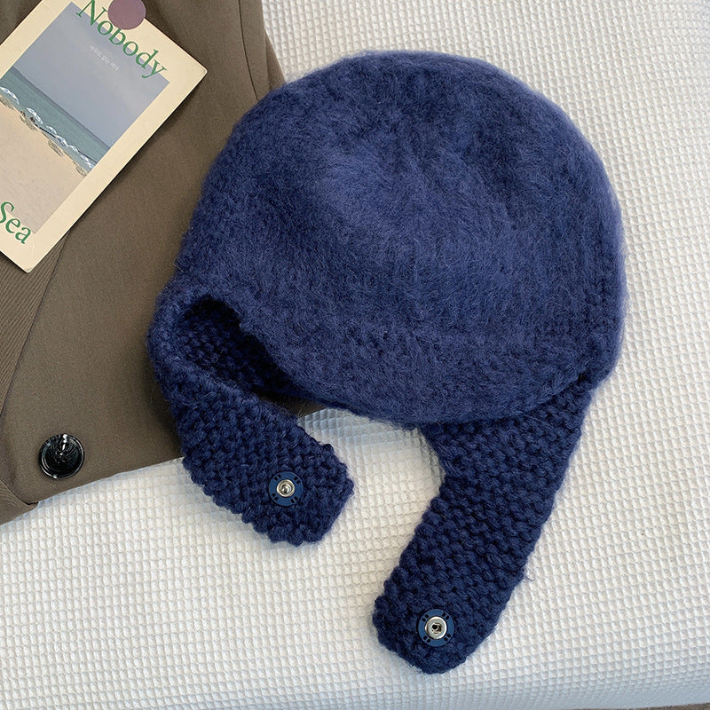 Hand-knit Plush Toe And Ear Protection Beanie