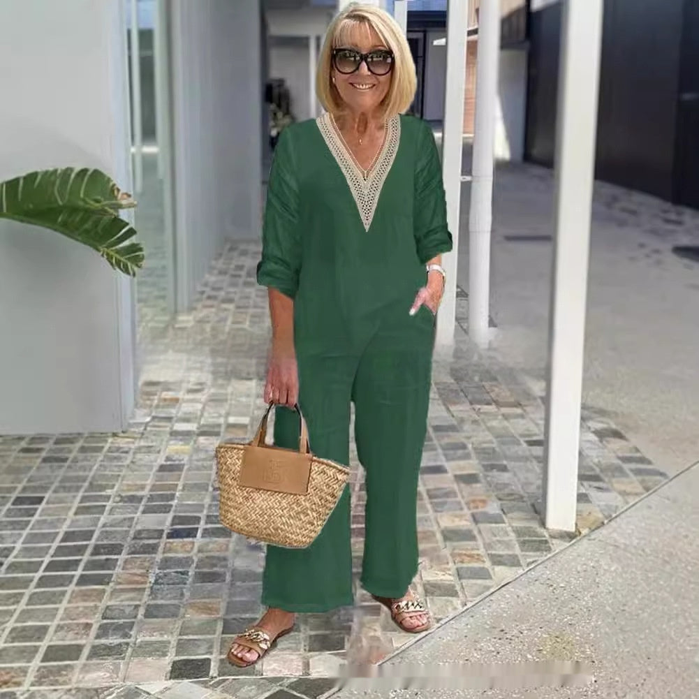 Solid Color Long Sleeve Plus Size Loose Suit Elegant Commute Two-piece Set For Women